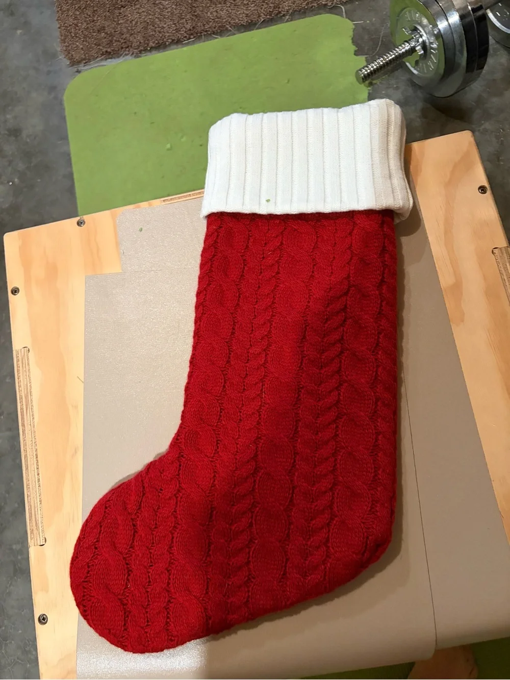 Red Cable Knit Christmas Stocking with White Cuff and Red 'O'